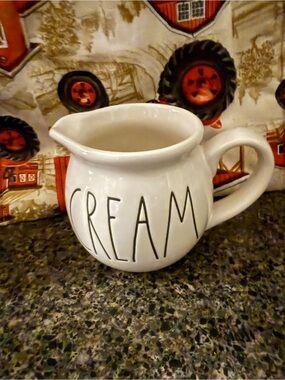 White Ceramic Creamer Pitcher with 'CREAM' Text